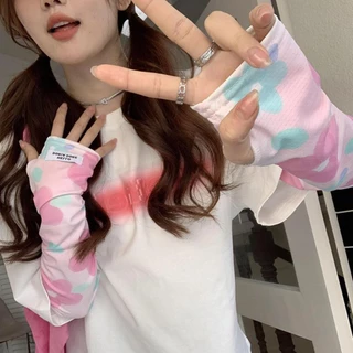 in stock ถุงมือยาวSOOF, แขนพิมพ์ลายผ้าไหมน้ําแข็งบางเฉียบ, ปลอกแขนกันแดดยืดหยุ่นป้องกันรังสีอัลตราไวโอเลตระบายอากาศ