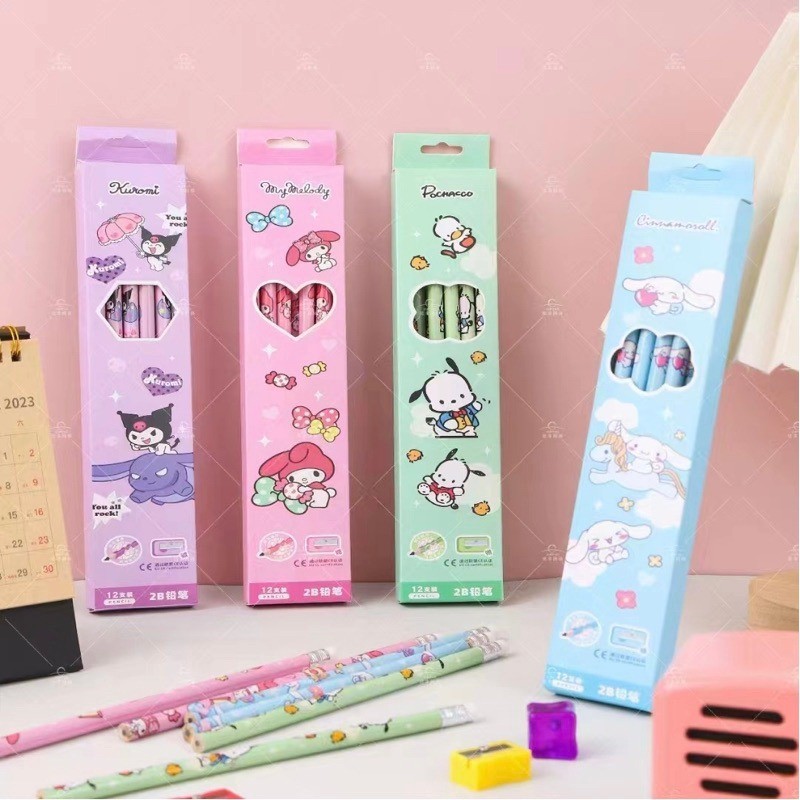 12 ชิ ้ นการ ์ ตูน Sanrio HB ชุดดินสอน ่ ารัก Kuromi Mymelody Sketch ดินสอนักเรียนเครื ่ องเขียน