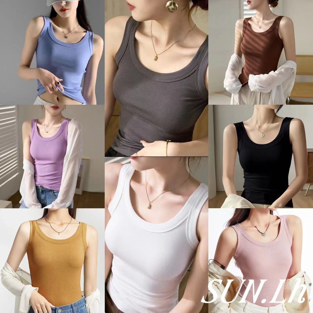SUN🛍️🛒เสื้อกั๊กผู้หญิงคอกลมฤดูใบไม้ผลิและฤดูใบไม้ร่วง สวมใส่สบายและใช้งานได้หลากหลาย ทรงเข้ารูป ปกปิดหน้าอกด้านข้าง
