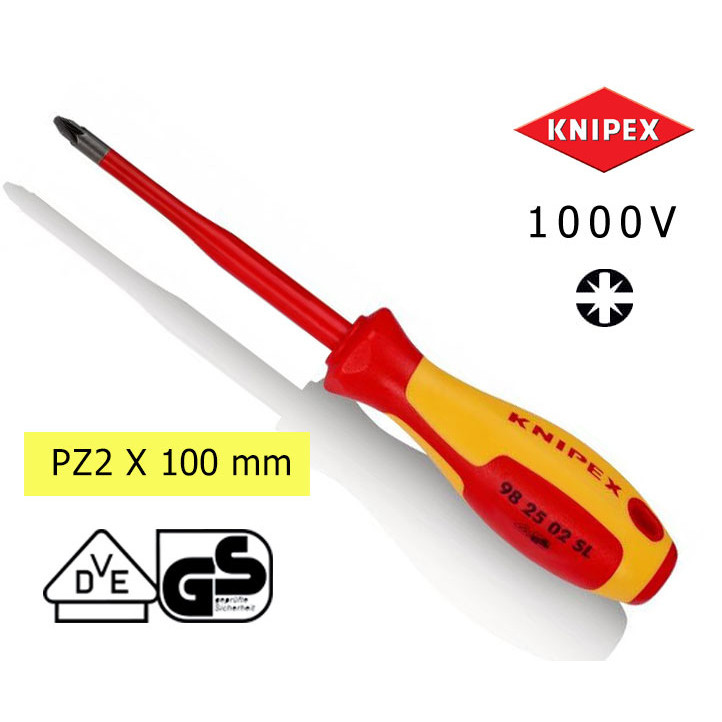 ไขควงแบน Knipex ไขควงกันไฟ แกนสลิม VDE 1000V สำหรับสกรู PZ  (ขนาด: หัว x ความยาวแกน)