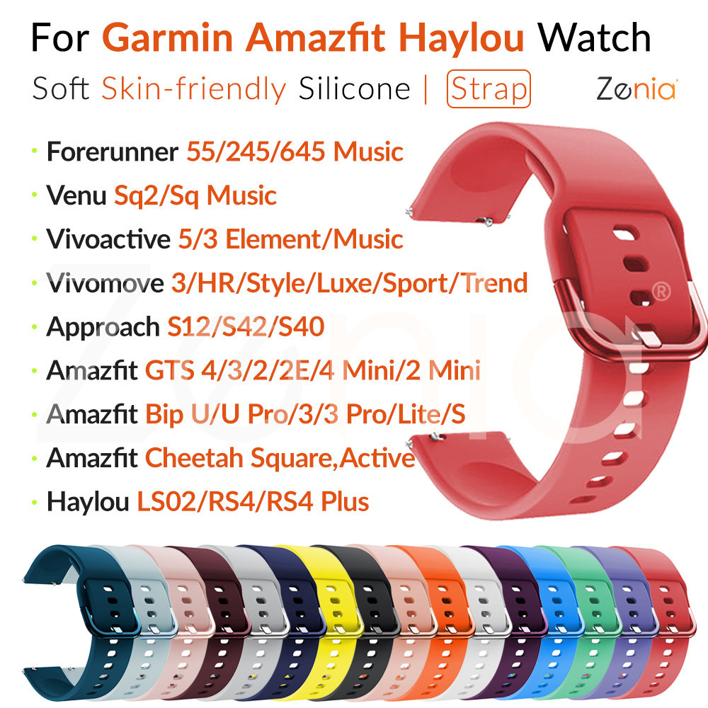 20 มม.สายนาฬิกาซิลิโคนสําหรับ Garmin Vivoactive 5 3 องค์ประกอบ Forerunner 55/645/245 เพลง Haylou SQ SQ2 D2 Air X10 Approach S12 S40 S42 Vivomove Luxe/สไตล์/HR/กีฬา/แนวโน้ม LS02