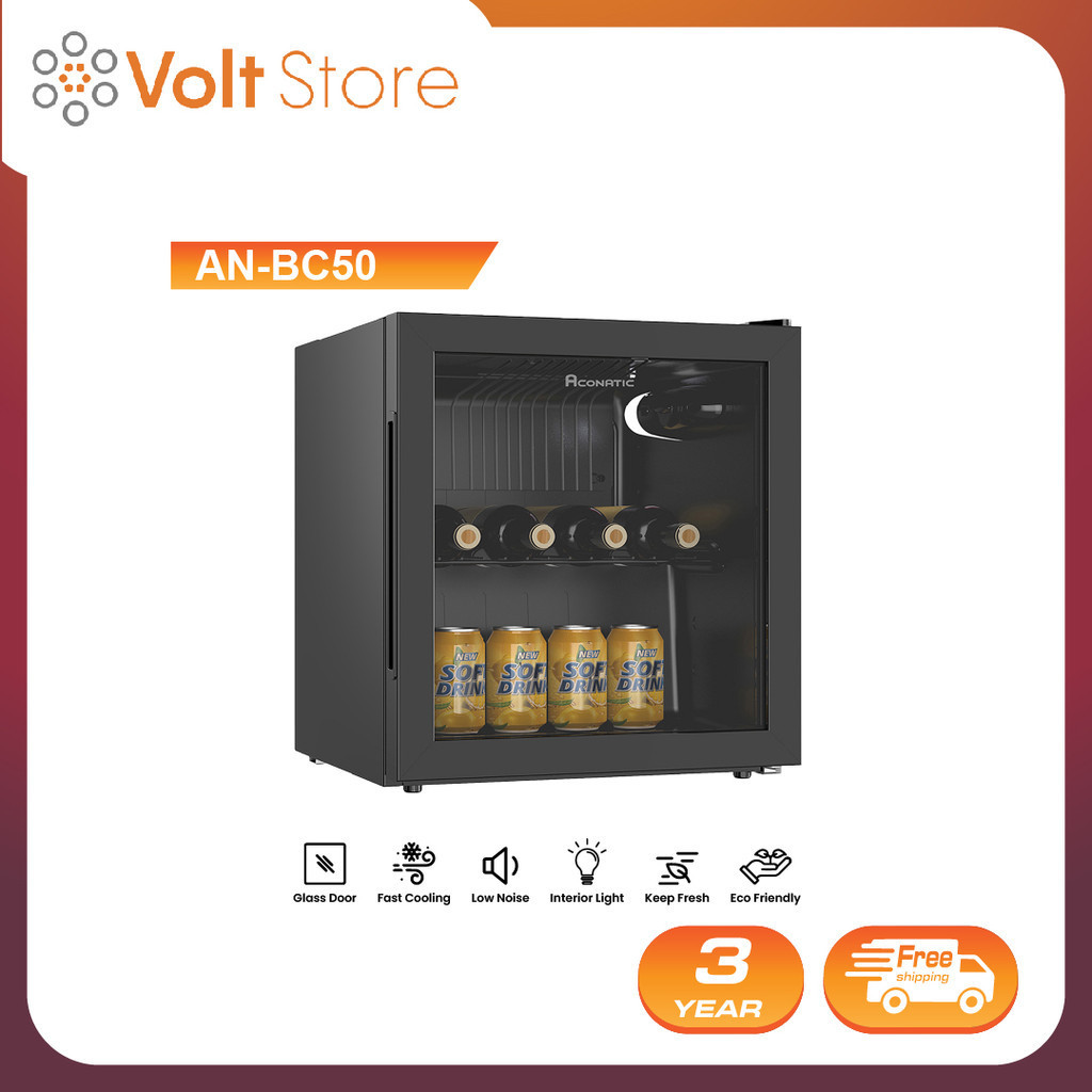 ใหม่ Aconatic ตู้แช่เย็น ตู้แช่เครื่องดื่ม ความจุ 50L รุ่น AN-BC50 กระจกนิรภัย (รับประกันคอมเพรซเซอร์ 3 ปี)