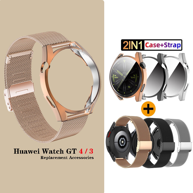 2in1 เคส + สายนาฬิกาข้อมือ สเตนเลส TPU แบบนิ่ม สําหรับ Huawei Watch GT4 46 มม. / GT3 Pro / GT3 42 มม. 46 มม. GT 3 4