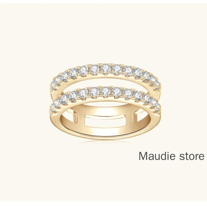 เพชรเต็ม 0.78Ct จริง Moissanite แหวนผู้หญิง 100% S925 เงินสเตอร์ลิงคู่แถวครึ่ง Enternity Matching เพ