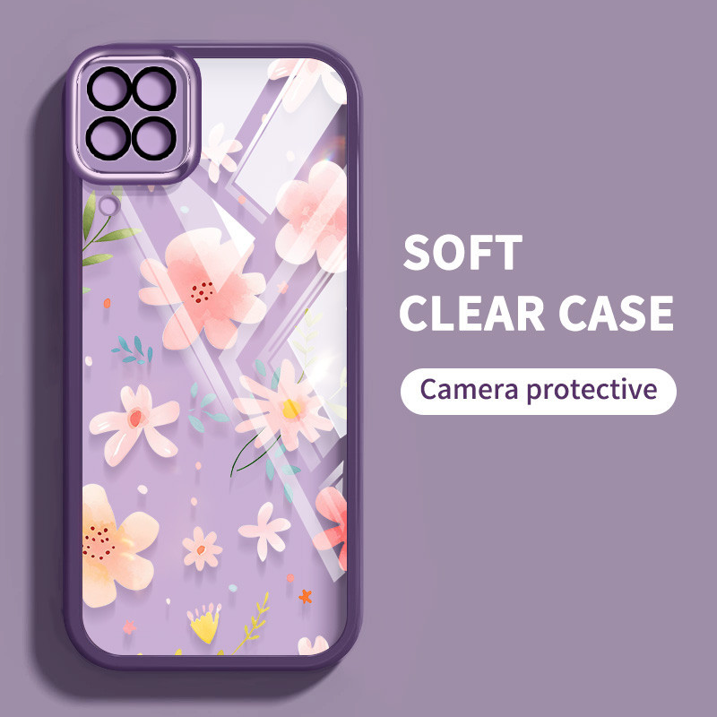 เคสโทรศัพท์มือถือแบบใส กันกระแทก ลายดอกไม้ หลากสี สําหรับ Samsung Galaxy A12 M12 F12 A22 M22 F22 M32 M53 4G A22 5G A12 Nacho A12S