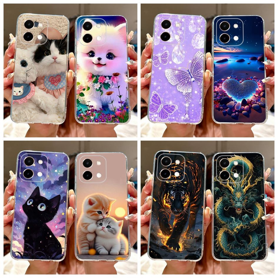 การ์ตูนปลอกสําหรับ Vivo Y28 4G V2352 กรณีแมวเสือมังกรหัวใจรักพิมพ์ซิลิโคนอ่อนนุ่มปกหลังสําหรับ VivoY28 4G Y 28 กันชน