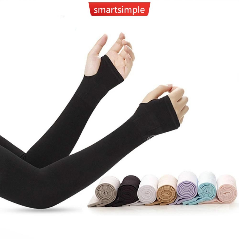 Smartsimple ผ้าไหมน้ําแข็งถุงมือยาว Sun UV ป้องกัน Hand Protector ฝาครอบครีมกันแดดกลางแจ้งแขนครึ่งนิ้ว I4Q2