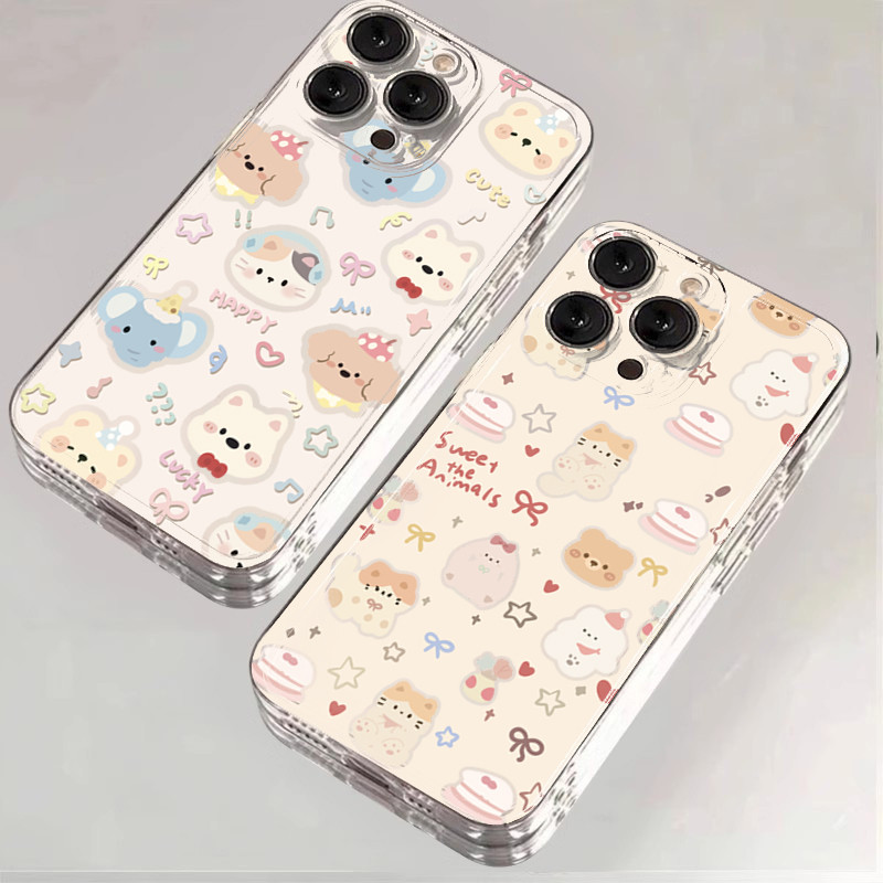 SAMSUNG สําหรับSamsung S24 S25 S23 Ultra S22 S21 Plus S20 S24 FEน่ารักลูกสุนัขตลกลูกแมวการ์ตูนช้างหมีใสกันกระแทกTPUนุ่ม