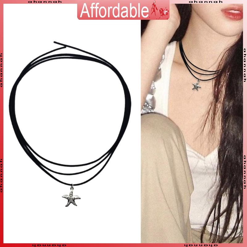 Ah โบฮีเมียปลาดาวจี้เค้นคอเชือกสีดําโซ่ Y2K Star Charm สร้อยคอ