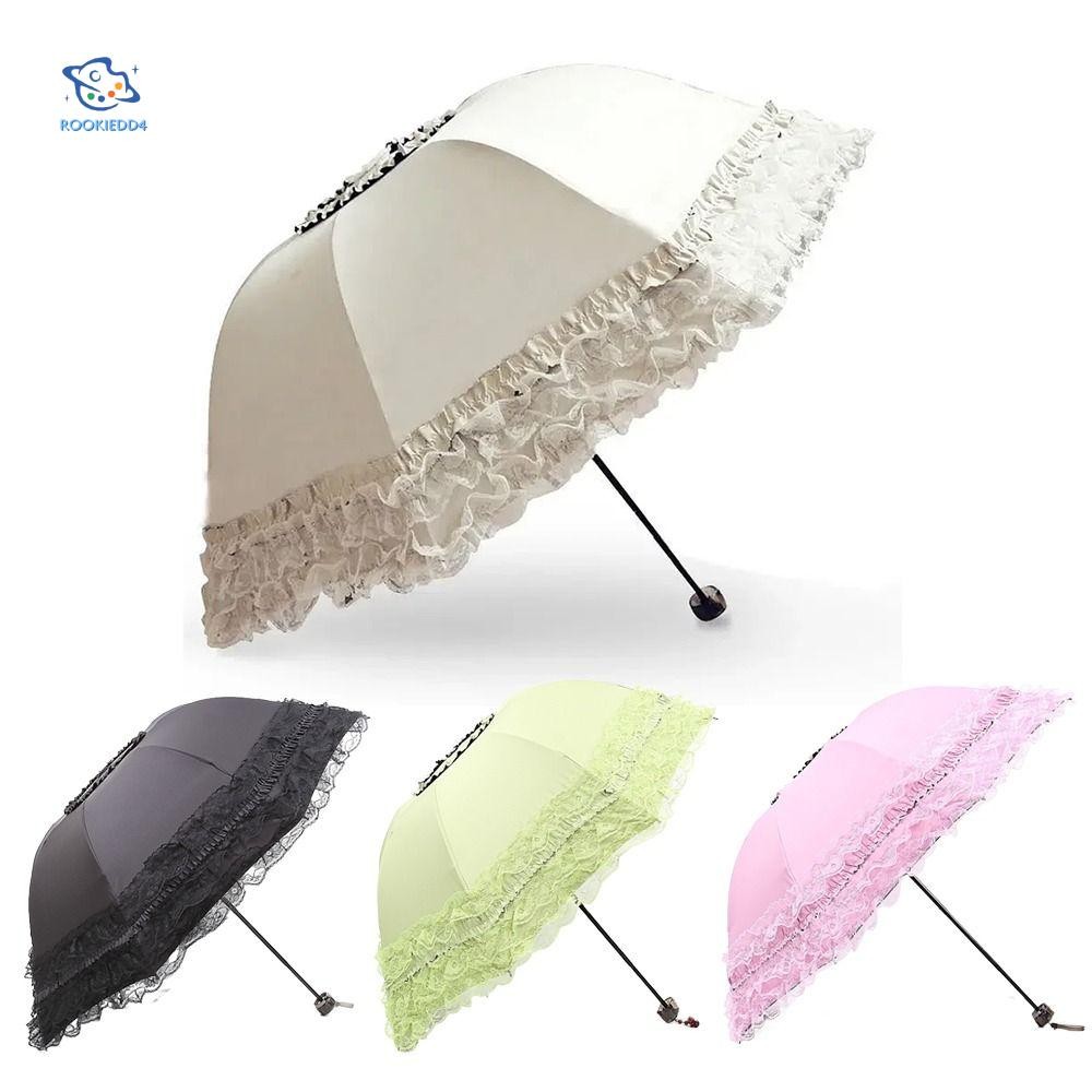 Rookiedd4 ร่มกันแดดลูกไม้, Lolita Gothic ม่านบังแดดแบบพกพา,ขนาดกะทัดรัดป้องกันรังสียูวีหนากาวสีดําร่มกันแดดผู้หญิงหญิง