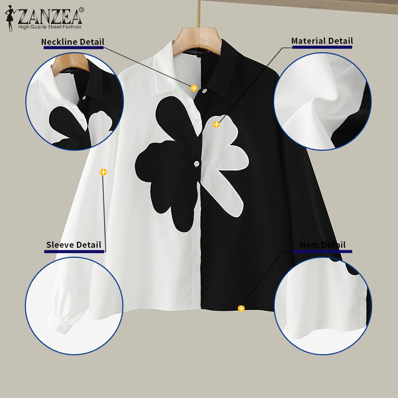 Zanzea เสื้อเชิ้ตแขนยาวทรงหลวมแฟชั่นเกาหลีสําหรับผู้หญิง - รูปที่ 5