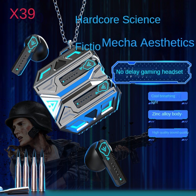 Esports หูฟังบลูทูธสําหรับเล่นเกมไร้สาย X39 in ear latency ต่ําสไตล์เมชาเย็นสองโหมด