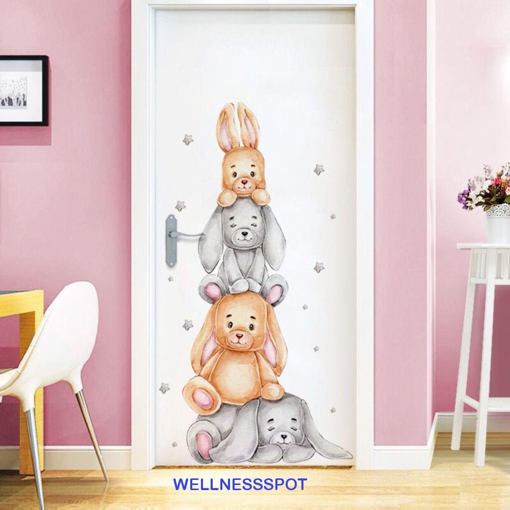 Wellnessspot สติ๊กเกอร์ติดผนังแมว, สติ๊กเกอร์ติดผนังลายการ์ตูน PVC, ประตูวอลเปเปอร์กันน้ําแบบมีกาวในตัวน่ารักศิลปะ