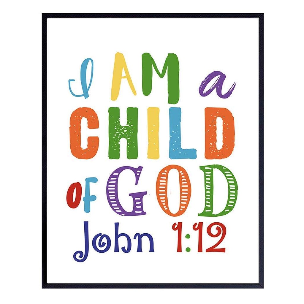 เด็ก Bible Verse Wall Art ศาสนา Wall Decor เด็กพระเจ้า John 1:12 Scripture Wall Decor สําหรับห้องนอน