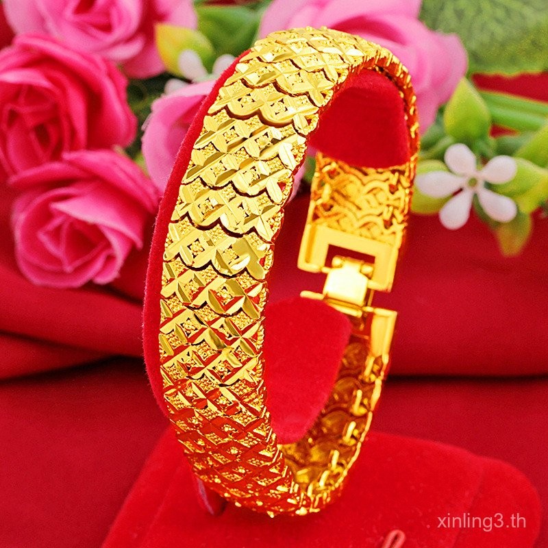 แหล่งเครื่องประดับทองคำ 24K ทองคำที่คงสี สร้อยข้อมือทองคำสำหรับผู้ชาย ชุบทองเหลือง ตัวล็อคนาฬิกาทองค