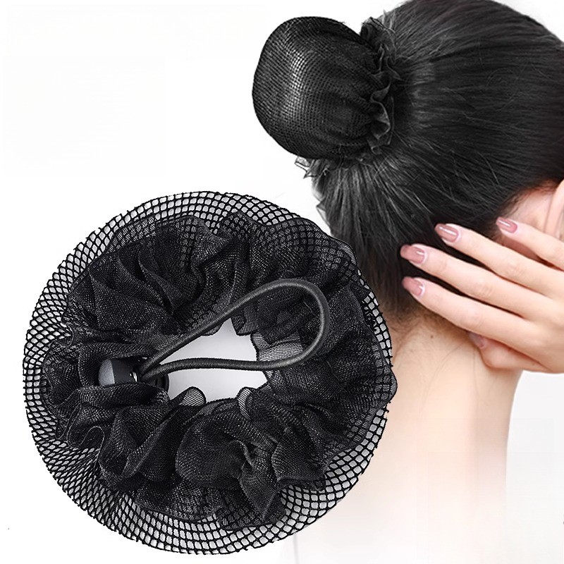Simple Black Hair Bun แฟชั่น Hair Net ยืดหยุ่นสูง สำหรับเด็ก ผมแน่นหนาไม่กระจาย