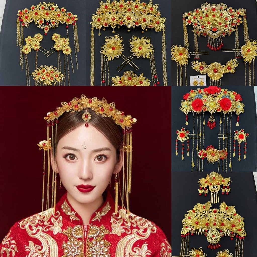 เครื่องประดับเจ้าสาวสไตล์จีนโบราณเครื่องประดับเครื่องประดับเสื้อคลุมสีแดง zgtz