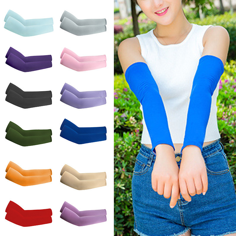 ปลอกแขน สีพื้น กีฬา ลําลอง ระบายความร้อน ป้องกันแสงแดด ถุงมือระบายอากาศ