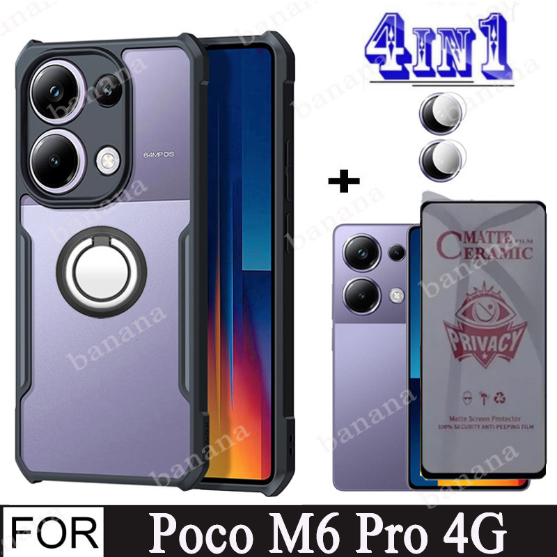 Poco M6 Pro เคสโทรศัพท์ กันกระแทก สําหรับ POCO M6 Pro 4G 2 in 1 กันแอบมอง เป็นส่วนตัว ฟิล์มเซรามิค ป้องกันหน้าจอ และเลนส์กล้อง กระจกกันรอยหน้าจอ