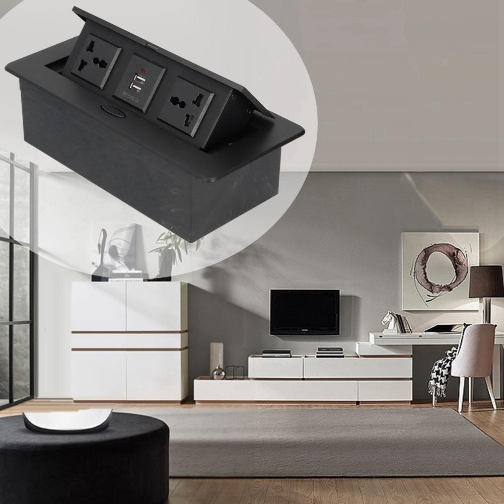 Tool Center ตาราง Pop Up Socket Dual USB Power Outlet Strip Hub กล่องเชื่อมต่อ 250V J29 สำหรับโฮมออฟฟิศ