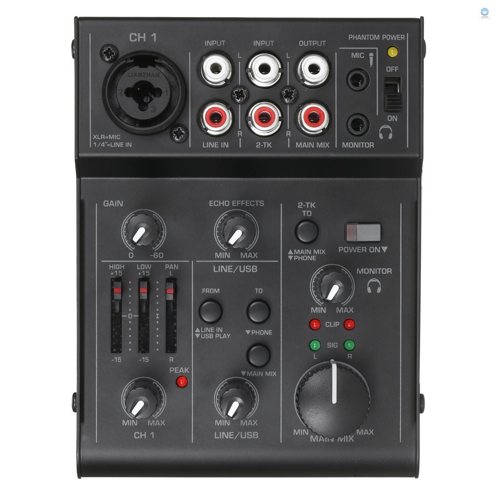 Tpt 5-Channel Compact Audio Mixer คอนโซลผสมเสียง USB Audio Interface 2-Band EQ Built-in Echoing Effect สําหรับ DJ บันทึก Live Broadcast