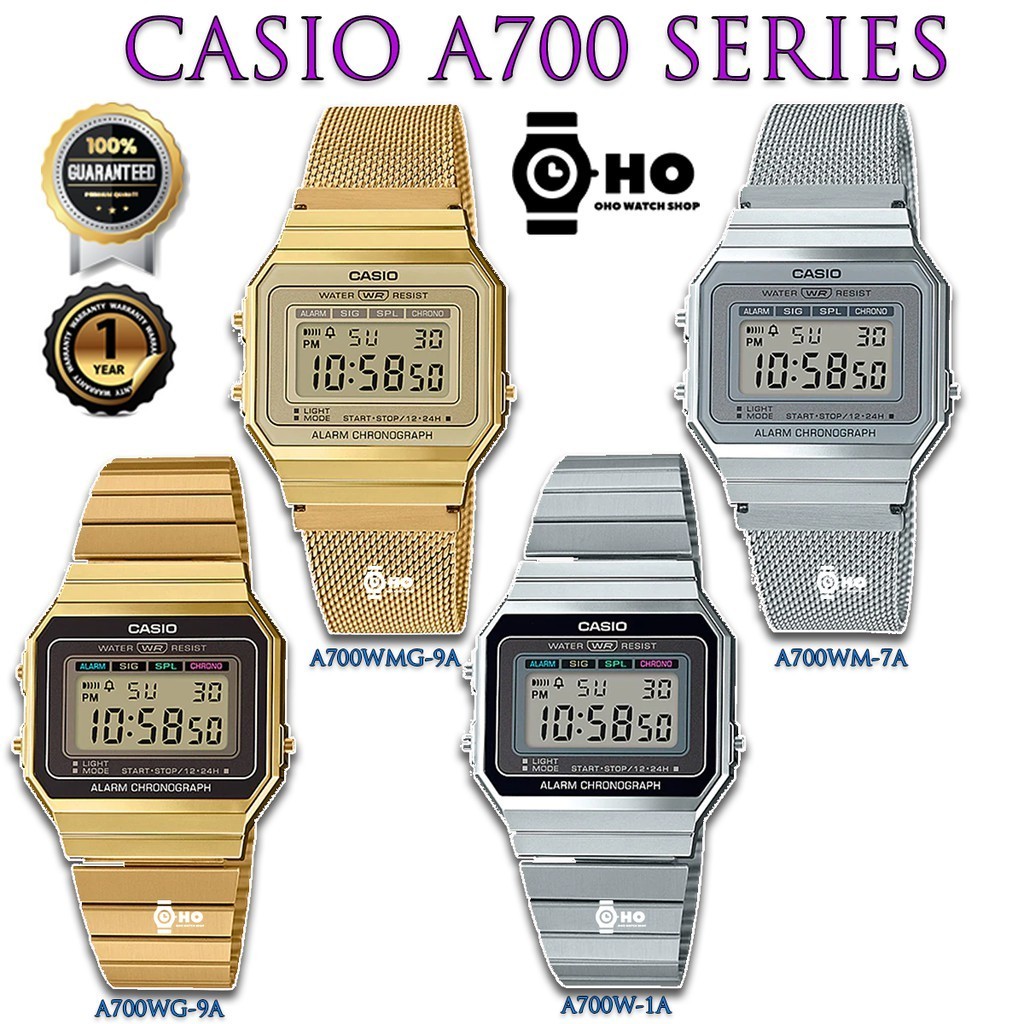 นาฬิกาสายหนัง นาฬิกาข้อมือผู้หญิงCasio Standard สายสแตนเลส รุ่น A700WMG-9A A700WM-7 A700WG-9 A700W-1