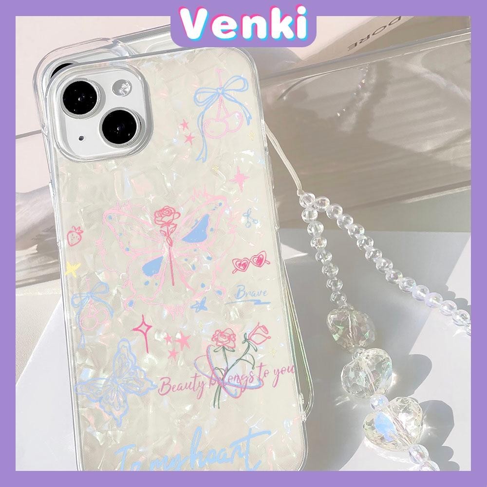 VENKI - สำหรับ iPhone 15 PRO MAX iPhone กรณีที่มีสีสัน มหาสมุทรเชลล์ โฮโลแกรมเลเซอร์ เคสใส TPU นุ่ม กุหลาบผีเสื้อทาสี เข้ากันได้กับ iPhone 14 13 12 11 PRO MAX PLUS