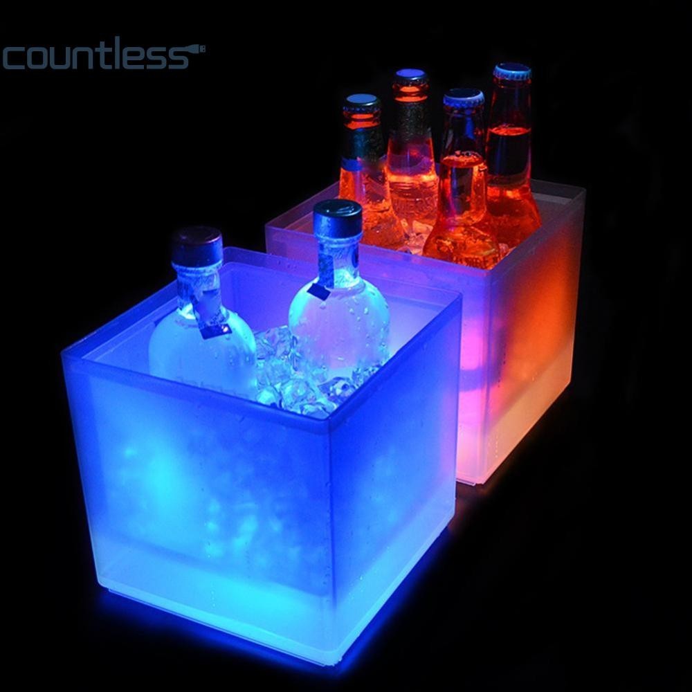 ~ ถังไวน์ เบียร์ น้ําแข็ง RGB สองชั้น ทรงสี่เหลี่ยม เรืองแสง [countless.th]