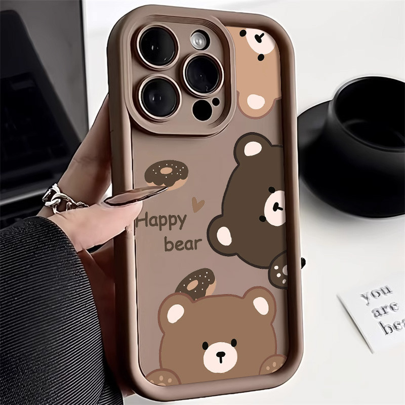 🔥INS For OPPO A3X A5 Pro A15 A60 A16 A17 A57 A74 A58 A92 A79 A54 A16K A17K A15S 5G Bear ป้องกันกล้อง เคสโทรศัพท์