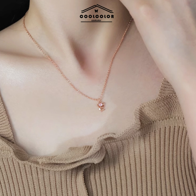 ในไทยCOD✨สร้อยคอเพชรสีชมพูกุหลาบสไตล์อ่อนโยนหวานโซ่ไหปลาร้าแสงหรูหรา Niche สร้อยคอสำหรับสุภาพสตรีcoolcolor.TH