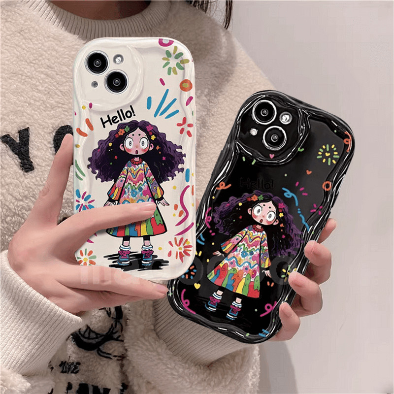 เคส Xiaomi Mi 14T 14 13T 13 12 12X 12S 11 Lite POCO M3 X3 NFC Pro Redmi Note 10 10S 9 9S 8 8A 7 Funny Girl Wavy Cream Edge Airbag Anti-drop Cute Cartoon Soft Phone Case Full Fine hole Shockproof Back Cover NY 105