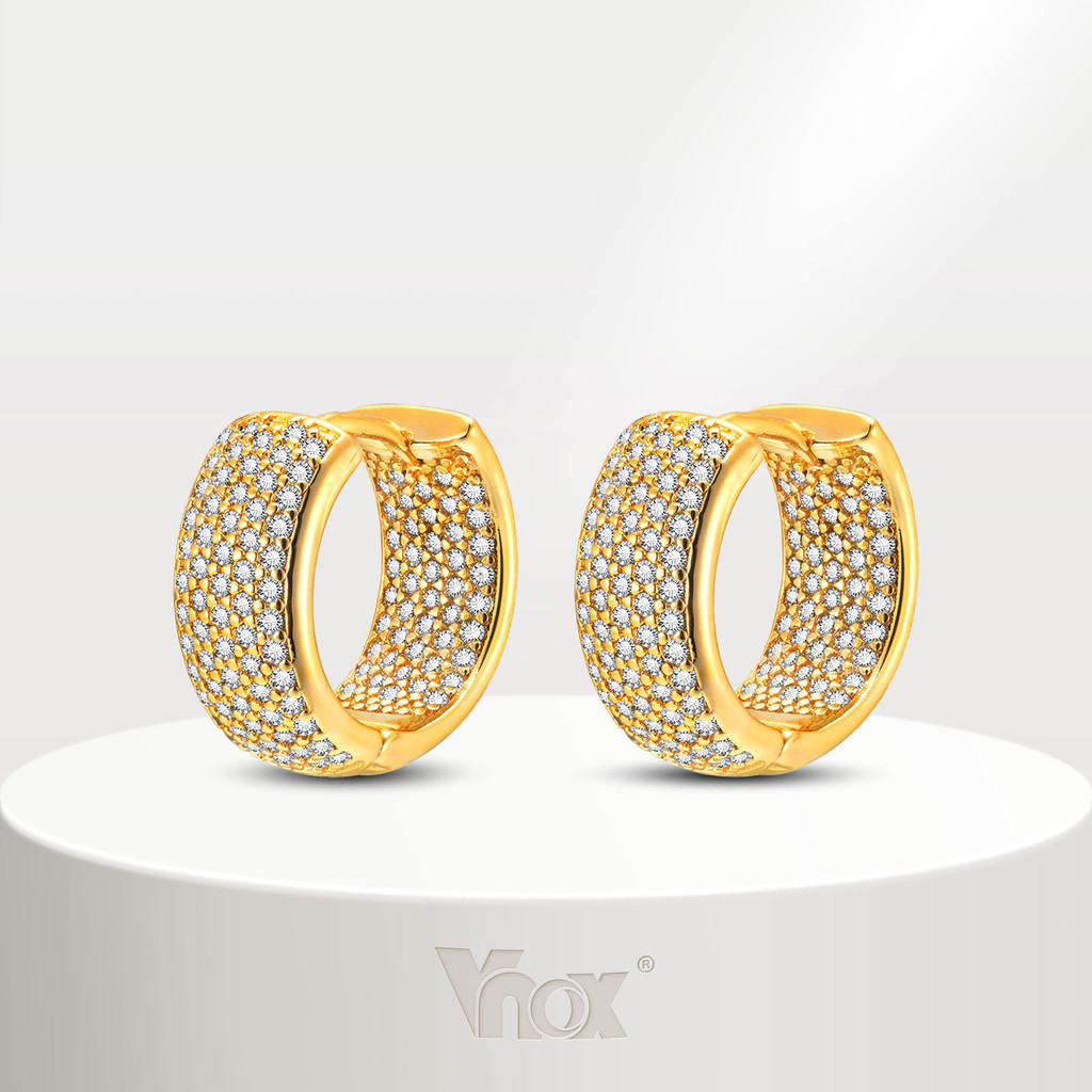 Vnox ต่างหูห่วง รูปตัว U ประดับเพชร เพทาย ทอง 18K หรูหรา เครื่องประดับแฟชั่น สําหรับผู้หญิง