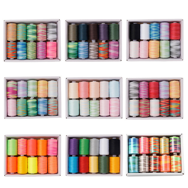 ใหม่ ด้ายโพลีเอสเตอร์ ไล่โทนสีรุ้ง 402 1000 หลา คุณภาพสูง สําหรับเย็บผ้า