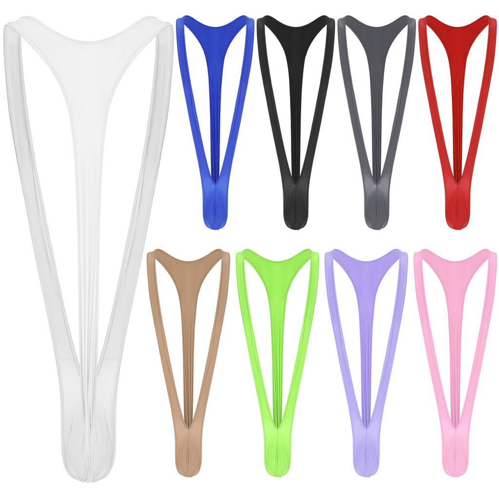 Yeahdor Mens Glossy Mankini ชุดว่ายน้ําชุดว่ายน้ํา Bulge Pouch Thong V-Shaped Suspender บอดี้สูทชุดชั้นใน