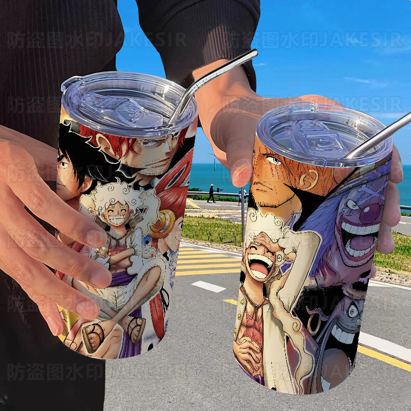 One Piece luffy Fifth Gear THERMOS ถ้วยฟาง Casual Roronoa Zoro ถ้วยกาแฟแบบพกพาสแตนเลส gelas minum termos dengan ฟาง pictures.