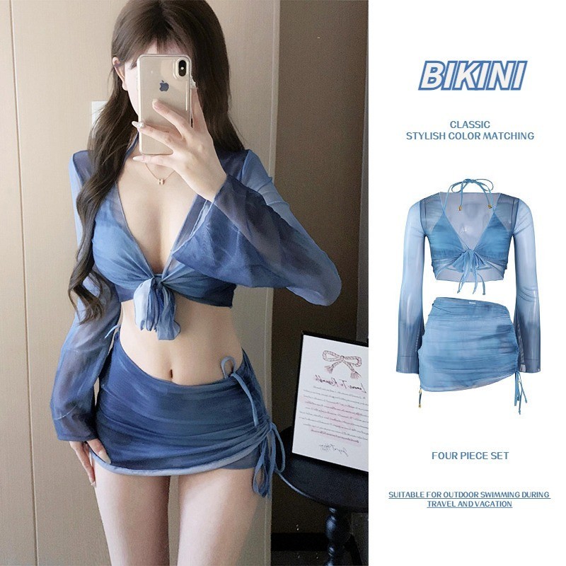ชุดว่ายน้ําบิกินี่เซ็กซี่ สีพื้น สไตล์เกาหลี แฟชั่นสําหรับนักเรียนหญิง