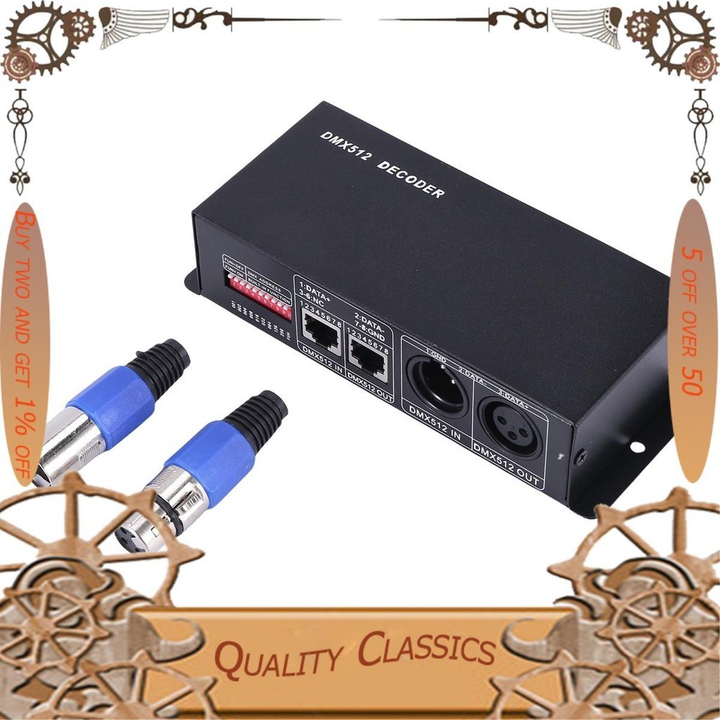 E7-dmx 512 4CH x 8A ตัวควบคุมตัวถอดรหัส LED 4 ช่องไดรเวอร์ RGBW LED เทป DC 12V - 24V
