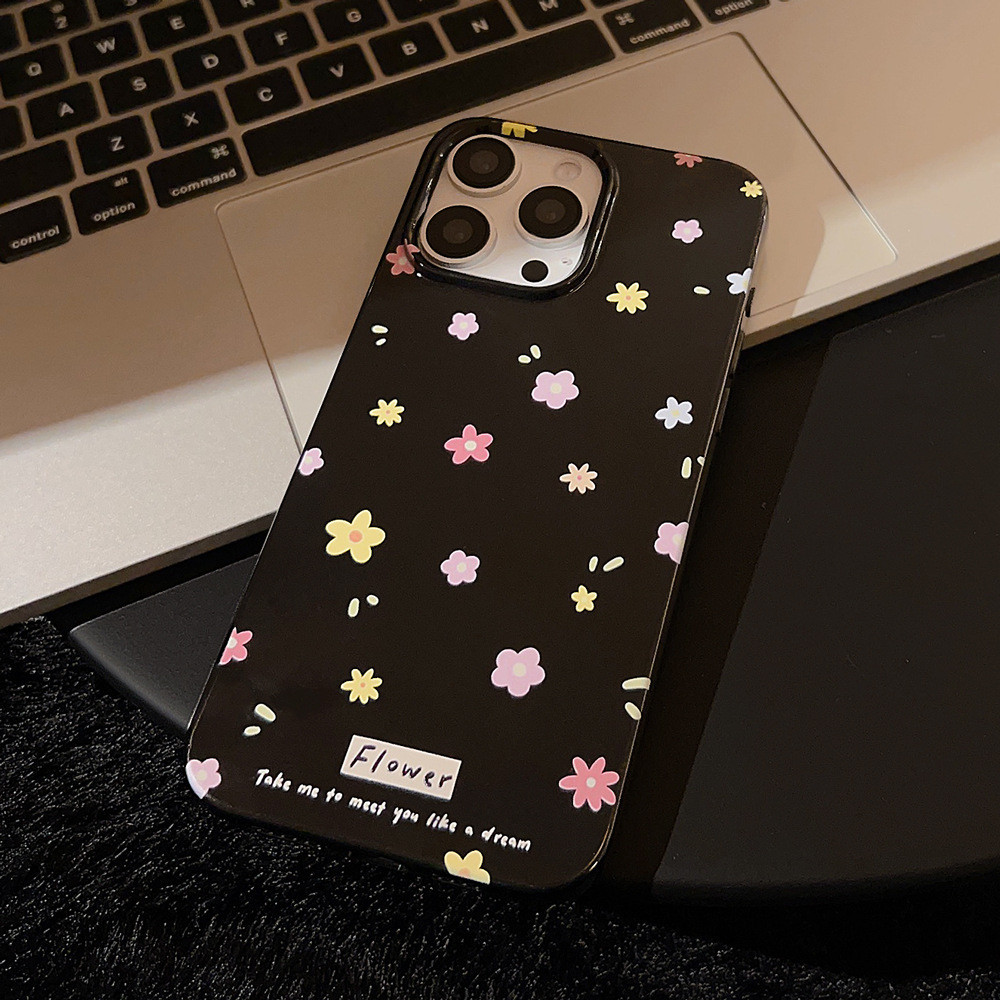 เคสโทรศัพท์มือถือ ซิลิโคน tpu กันกระแทก ลายดอกไม้ สีดํา สําหรับ iphone 11 12 13 14 15 pro max plus x xr xs max 7 8 plus se2020 - รูปที่ 2