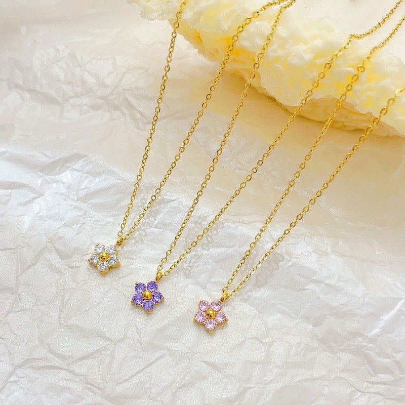 เครื่องประดับ สร้อยคอ สายโซ่สเตนเลส จี้ดอกไม้ สไตล์เกาหลี สําหรับผู้หญิง