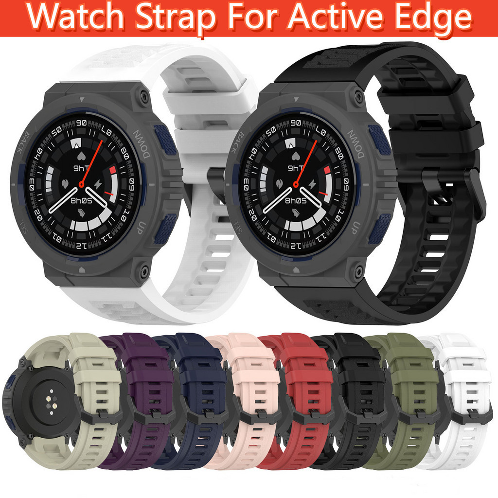 สายนาฬิกาซิลิโคนเหลวสีทึบเหมาะสําหรับ Amazfit Active Edge นาฬิกาสปอร์ตอัจฉริยะกันน้ําและกันเหงื่อ สายรัดข้อมือทดแทน