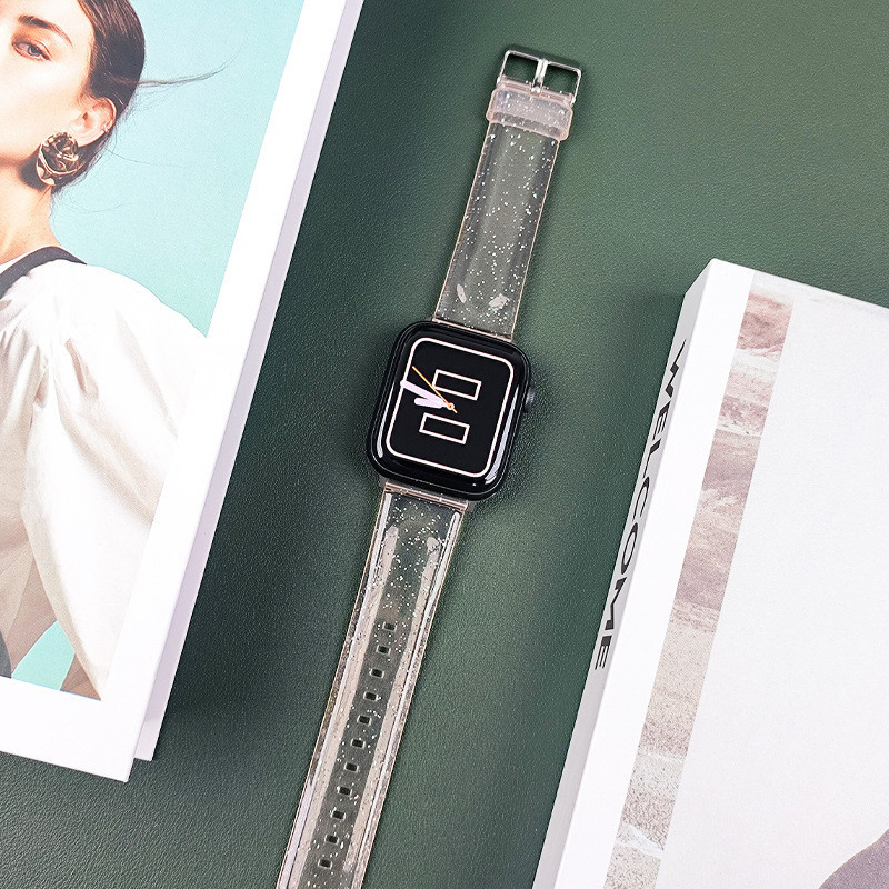 สายนาฬิกาข้อมือ TPU แบบใส ประดับกลิตเตอร์ สําหรับ Apple Watch iwatch