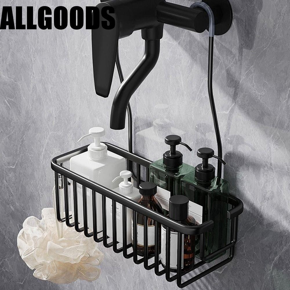 Allgoods ตะกร้าแขวนฝักบัวอาบน้ํา กันสนิม สีเงิน ดํา เทา พร้อมตะขอ ความจุขนาดใหญ่
