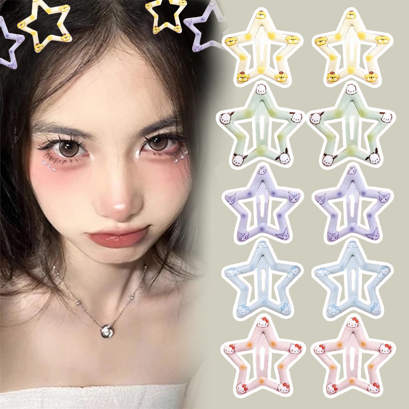 กิ๊บติดผมโลหะ ลายการ์ตูนอนิเมะ Sanrio Kawaii Melody Kuromi Cinnamoroll Y2K ของขวัญ สําหรับเด็กผู้หญิง 4 ชิ้น