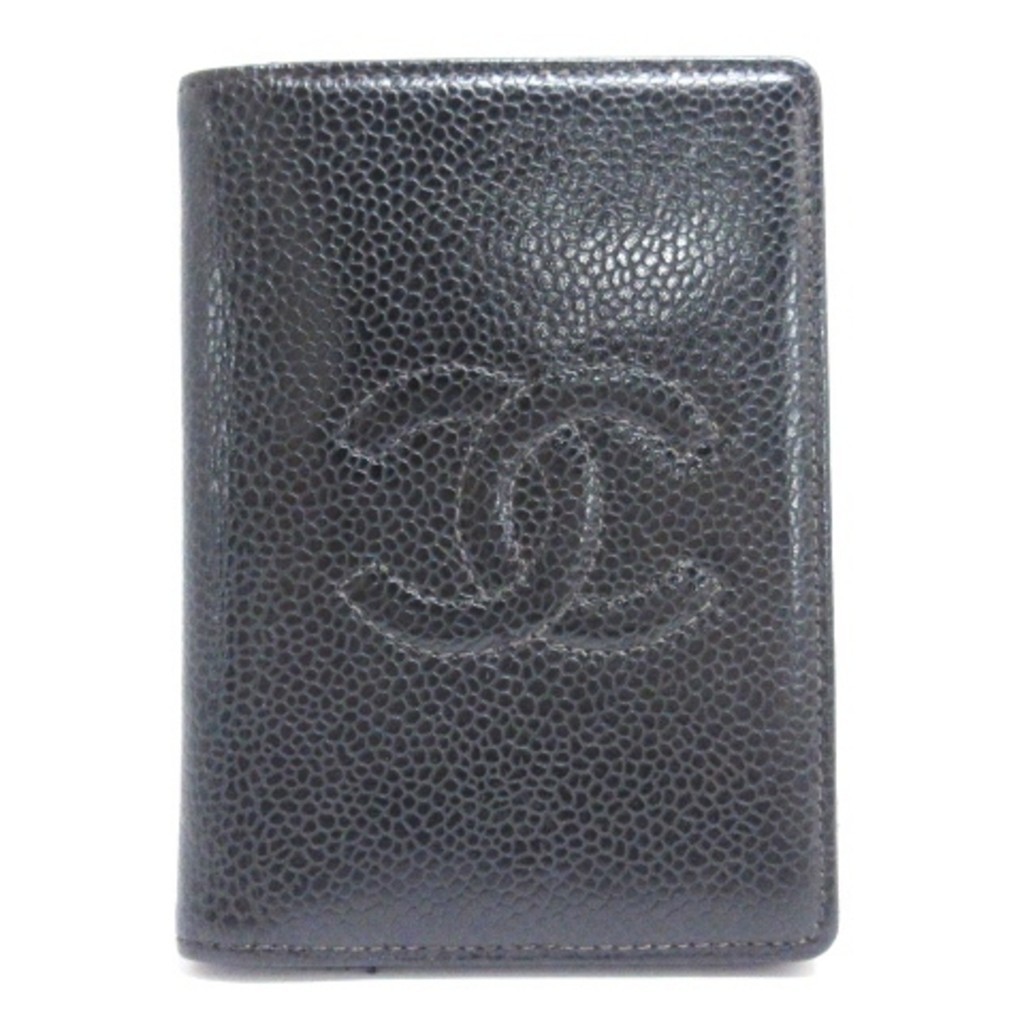กระเป๋าใส่นามบัตร Chanel Coco Mark Caviar สีดํา ■Ecs ส่งตรงจากญี่ปุ่น มือสอง
