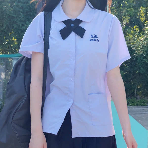 เสื้อนักเรียนตราสมอ เสื้อนักเรียนหญิงม ปลาย ชุดนักเรียนไทย Nanno Thai First Love Taboo เสื้อเชิ้ตแขนสั้นนักเรียนมัธยมปลายหญิงสไตล์วิทยาลัย JK Uniform Class Uniform Set