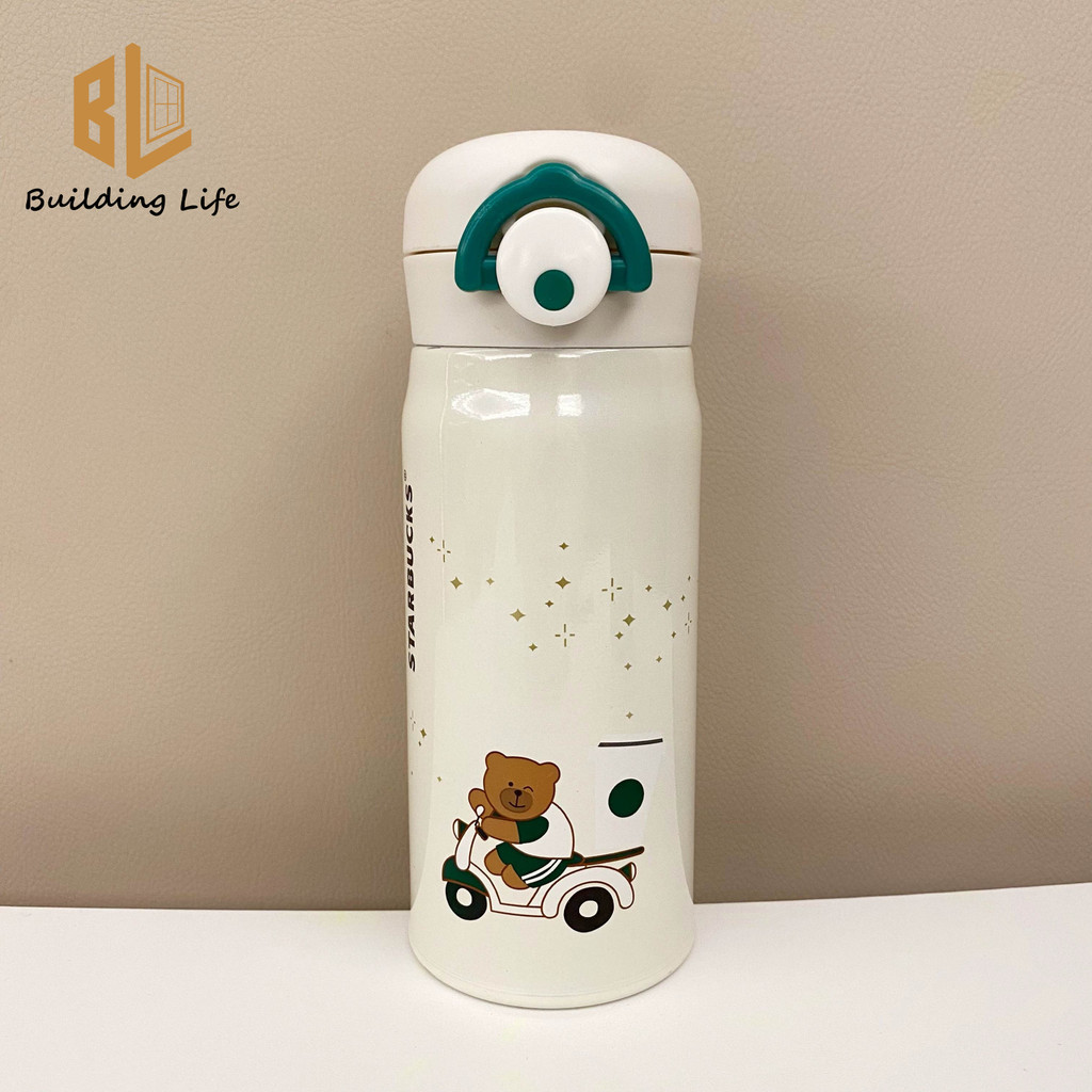 Starbucks กระติกน้ําร้อนสเตนเลส 304 แบบพกพา ลายหมีเมสัน 350 มล. สําหรับปั่นจักรยาน สํานักงาน