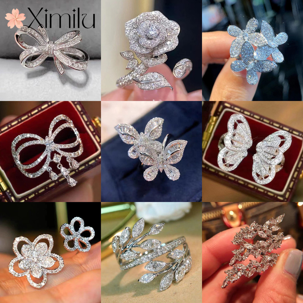 เครื่องประดับ แหวนเพชรคริสตัล รูปผีเสื้อ สุนัขจิ้งจอก สีขาว เข้ากับทุกการแต่งกาย หรูหรา แบบดั้งเดิม สําหรับผู้หญิง