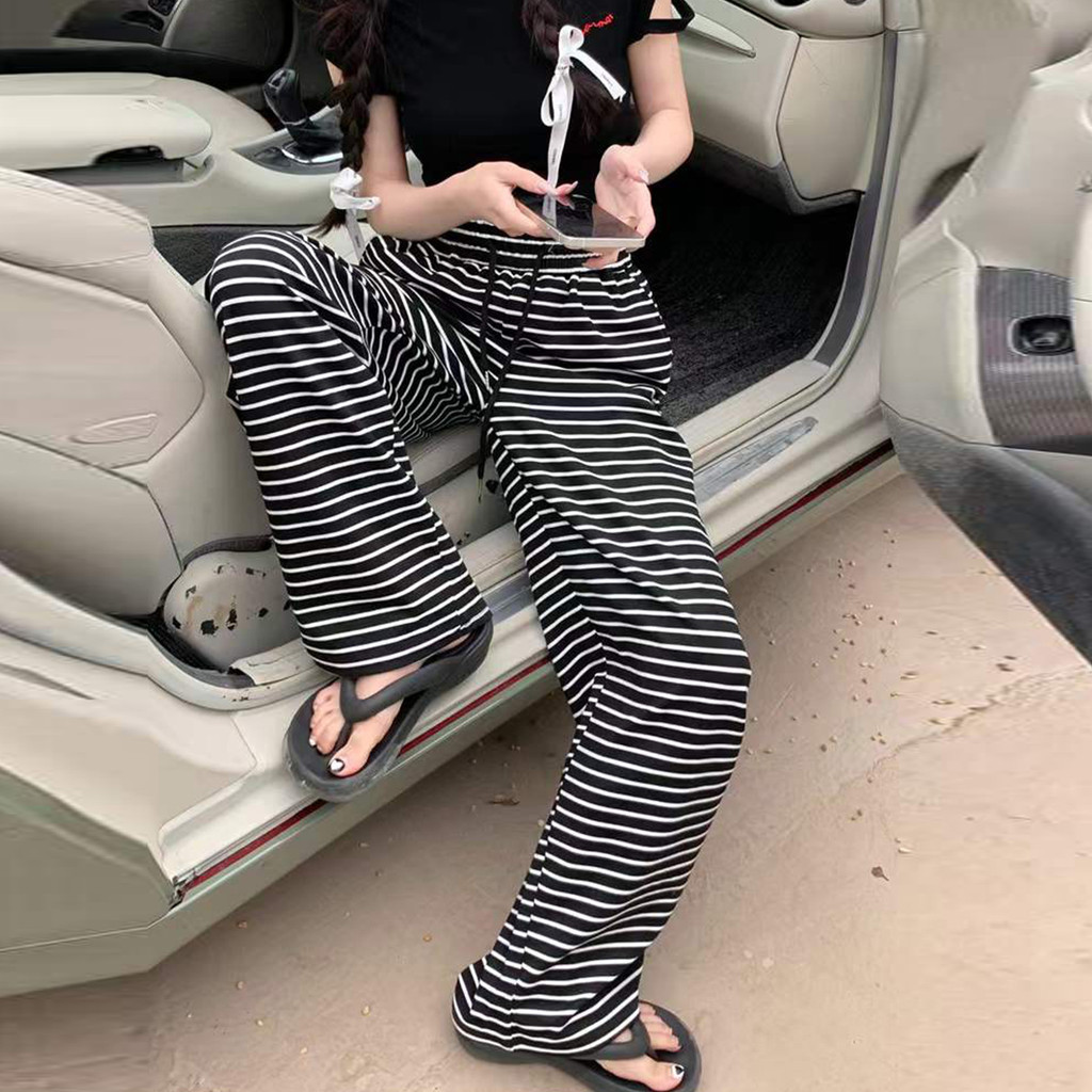 กางเกงแบบเกาหลีสไตล์นอนหยิก ลายลายขาวดำ ผ้านิ่มละมุน สไตล์เท่เพื่อความสะดวกสบายในการสวมใส่ - รูปที่ 5