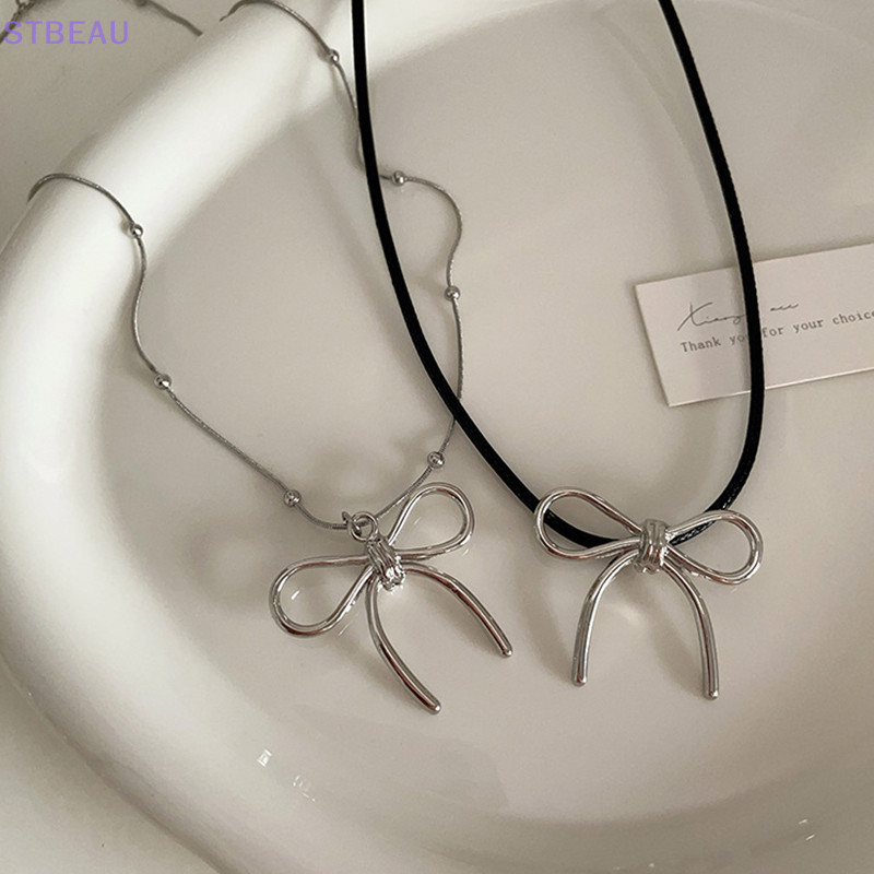 [cxSTBEAU] สร้อยคอโซ่ จี้โบว์กลวง สไตล์วินเทจ เครื่องประดับแฟชั่น สําหรับผู้หญิง【 MME 】