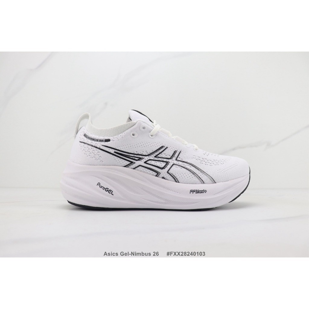 No.1 Asics Gel-Nimbus 26 Asics รองเท้ากีฬา รองเท้าวิ่ง พื้นหนา ดูดซับแรงกระแทก สีขาวล้วน